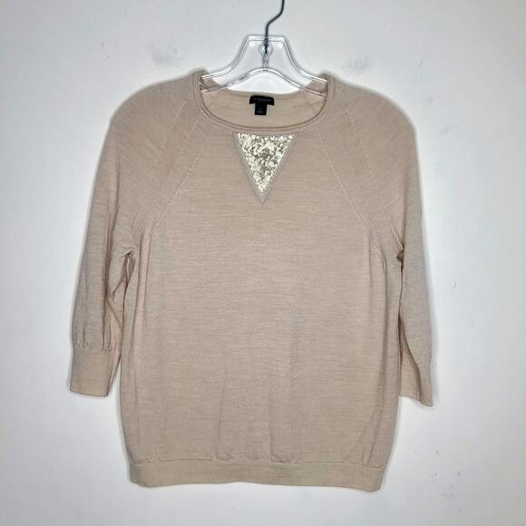 Ann Taylor tan cream merino wool sweater with sequin details - small - Picture 1 of 5